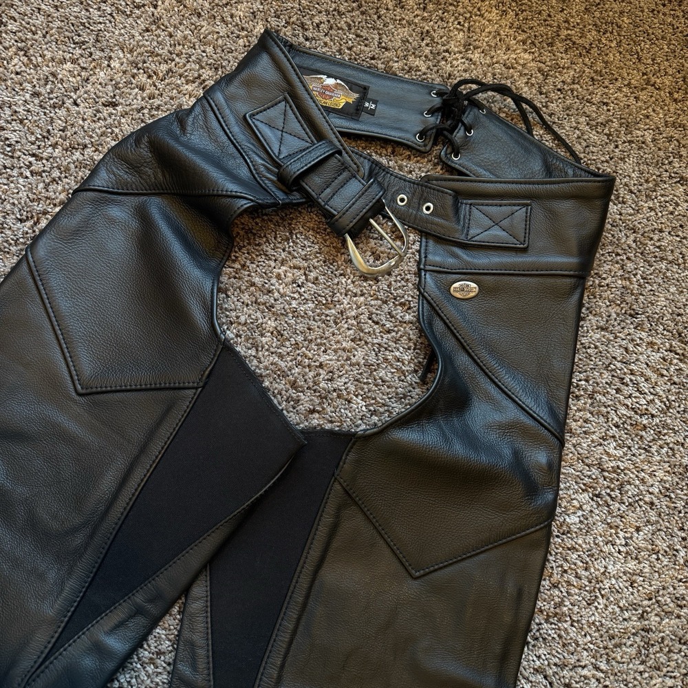 Harley-Davidson Leather Chaps Men's M Black Lace-Up Made USA Biker